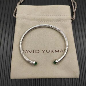 David Yurman 4mm Silver Chrysoprase Bracelet with Diamonds